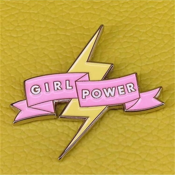 Girl Power Lapel Badass Pin Brooch, Inspirational message, Pink , Yellow Enamel - Picture 2 of 8